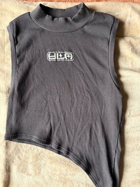 YoungLA Ribbed Asymmetric Tank Top - Charcoal